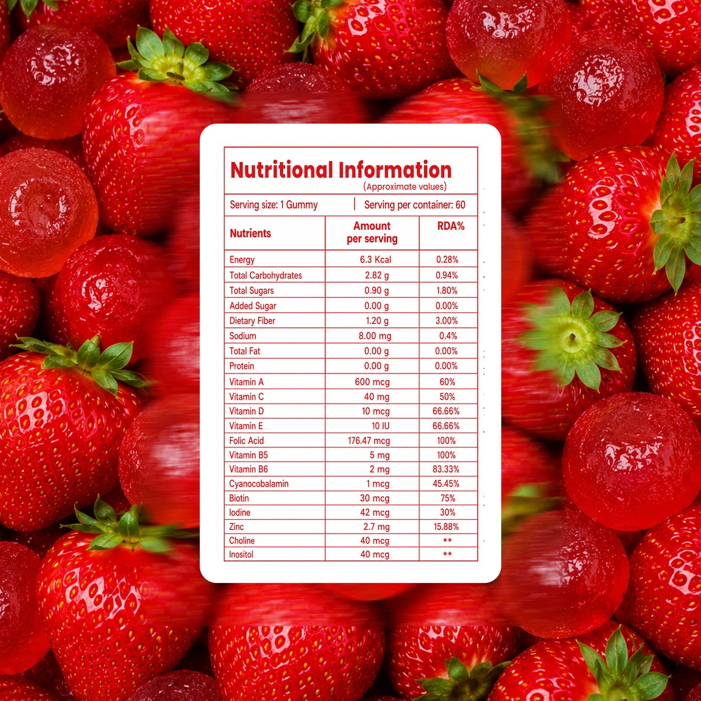 Kreenz Biotin Gummies for Hair, Skin & Nails | Strawberry Flavour | 60 Gummies