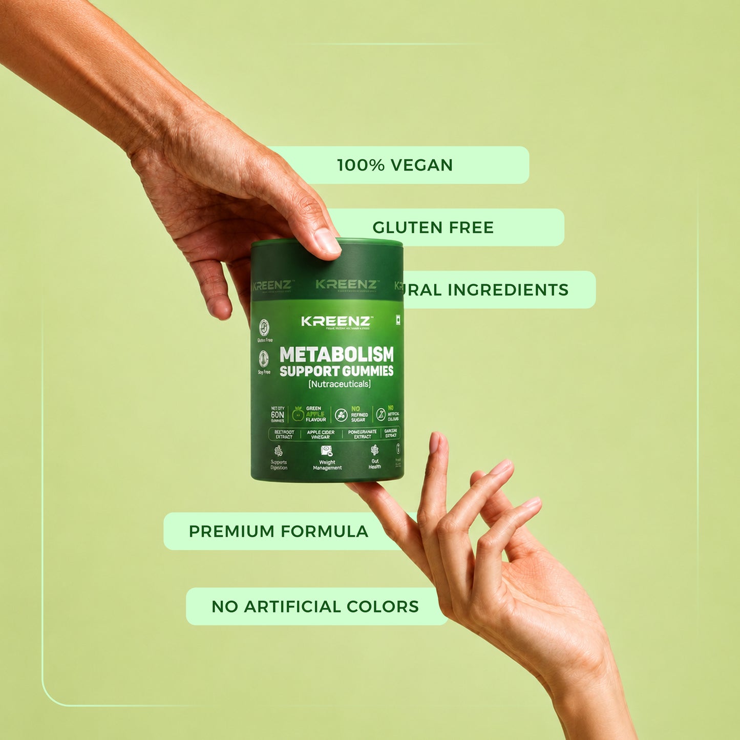 Kreenz Metabolism Support Gummies | Apple Cider Vinegar & Green Tea | 60 Gummies