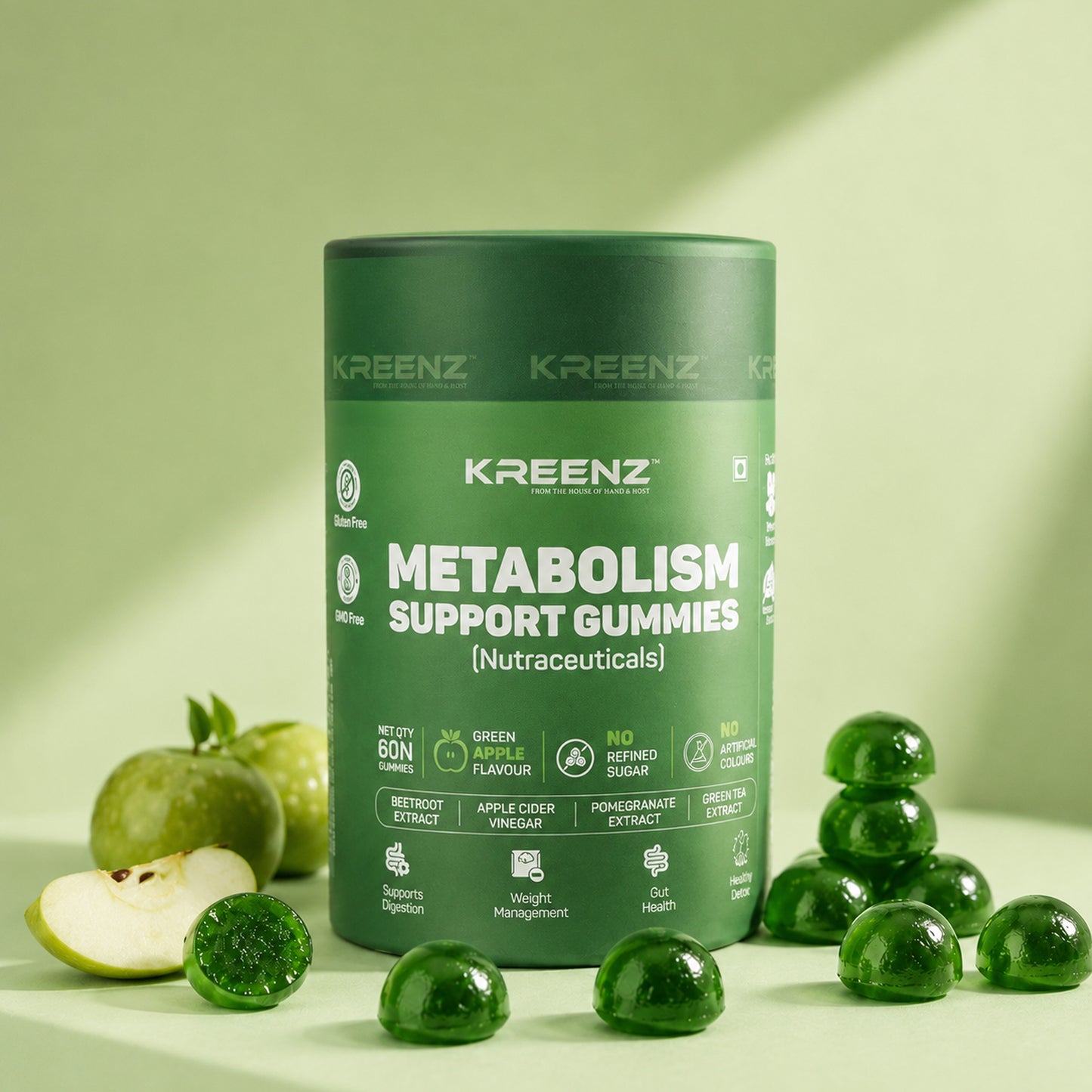 Kreenz Metabolism Support Gummies | Apple Cider Vinegar & Green Tea | 60 Gummies