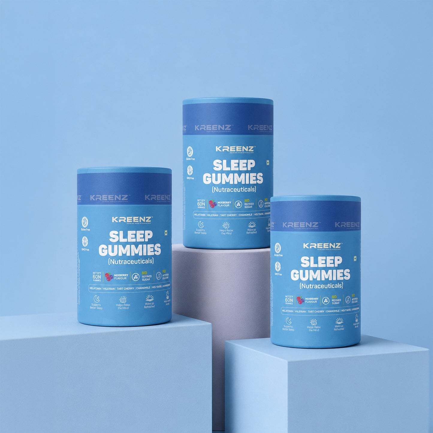 Kreenz Sleep Gummies with Melatonin | Calm & Relax Support | Mixed Berry | 60 Gummies