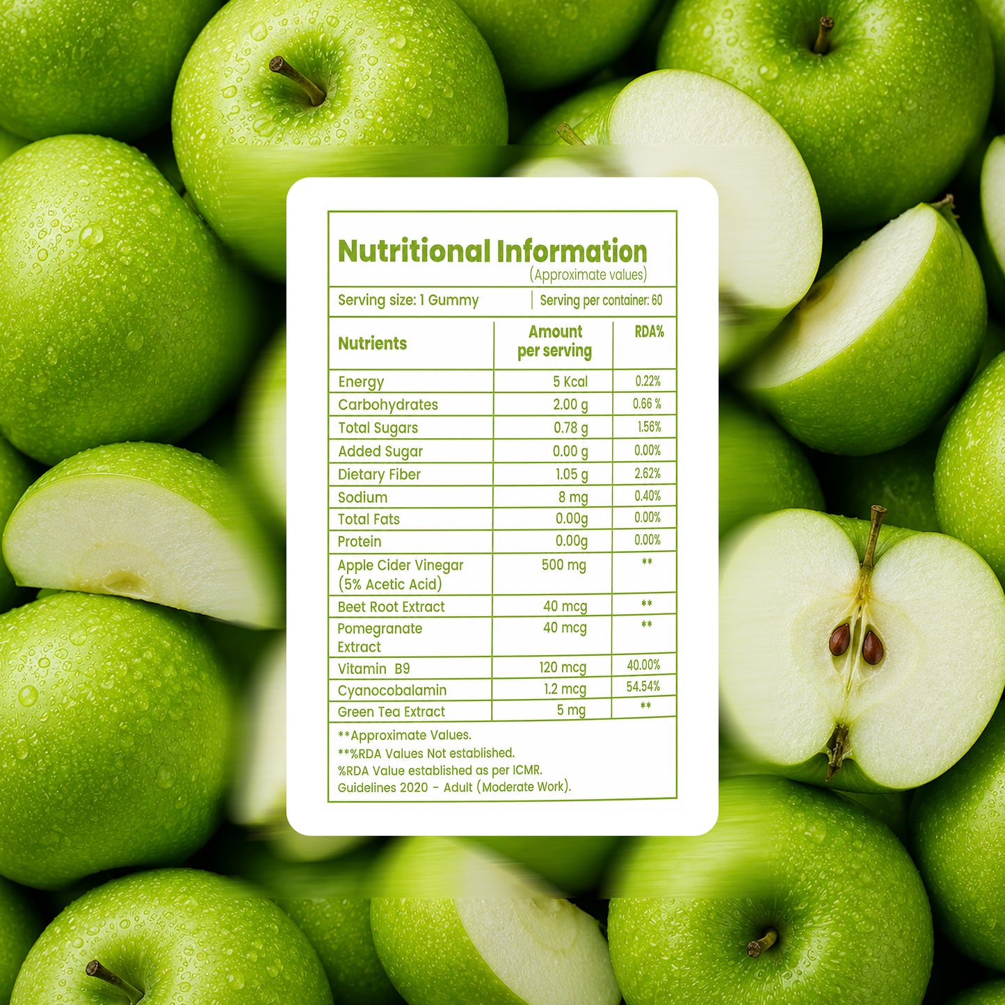 Kreenz Metabolism Support Gummies | Apple Cider Vinegar & Green Tea | 60 Gummies